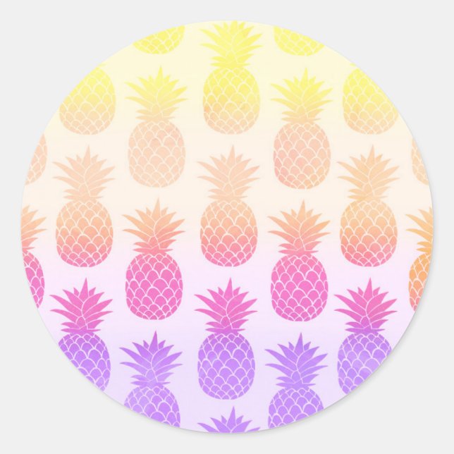 Girly Topical Rainbow Summer Pineapples Muster Runder Aufkleber (Vorderseite)