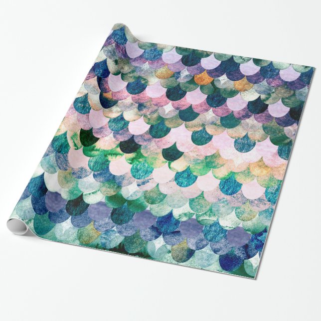 Girly Trend-blaue Meerjungfrau-Fisch-Skalen Geschenkpapier (Ungerollt)