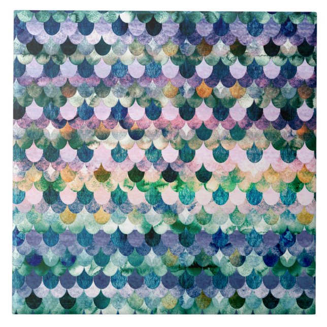 Girly Trend Blue Mermaid Fischskalen Fliese (Vorderseite)