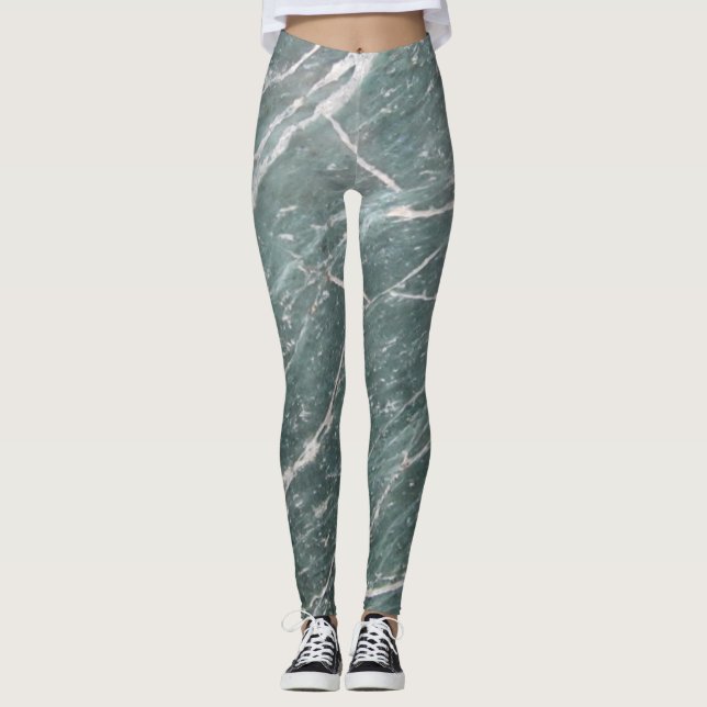 Girly Trendy Green Marble Texture Leggings (Vorderseite)