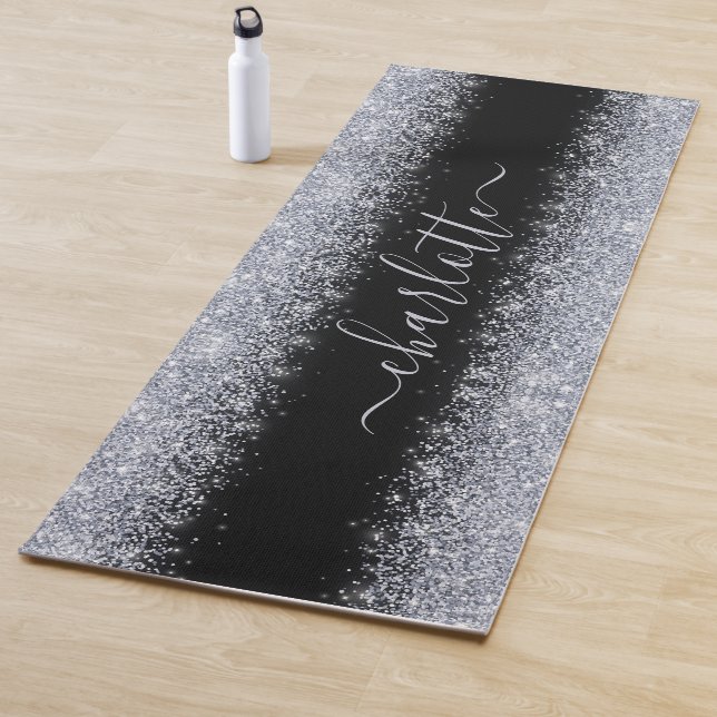 Girly Trendy Metallic Silver Glitzer Name Yogamatte (Beispiel)