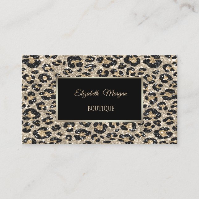 Girly Trendy Modern Glitzer Leopard Print, Frame Visitenkarte (Vorderseite)