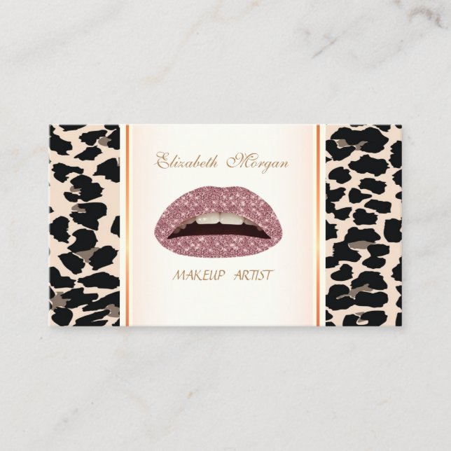 Girly Trendy Moderne Elegant, Leopard Print, Lippe Visitenkarte (Vorderseite)