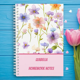 Girly Trendy Multicolor Wild Spring Flowers Notizbuch