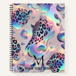 Girly Trendy Opal Leopard Print Monogram Notizbuch
