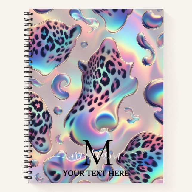 Girly Trendy Opal Leopard Print Monogram Notizbuch (Vorderseite)