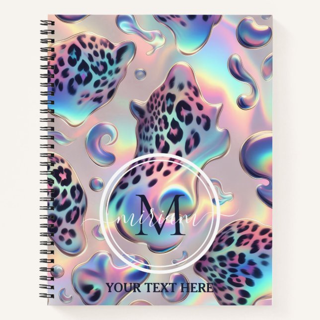 Girly Trendy Opal Leopard Print Monogram Notizbuch (Vorderseite)