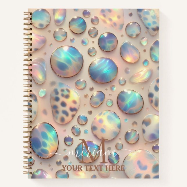 Girly Trendy Opal Leopard Print Monogram Notizbuch (Vorderseite)