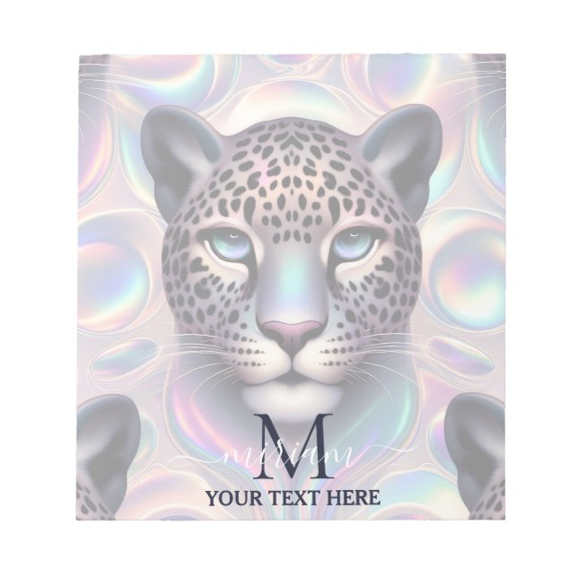 Girly Trendy Opal Leopard Print Monogram Softcover Notizblock (Vorderseite)