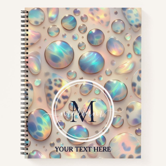 Girly Trendy Opal Leopard Print Monogram Softcover Notizbuch (Vorderseite)