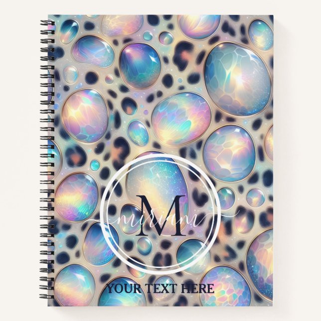 Girly Trendy Opal Leopard Print Monogram Softcover Notizbuch (Vorderseite)