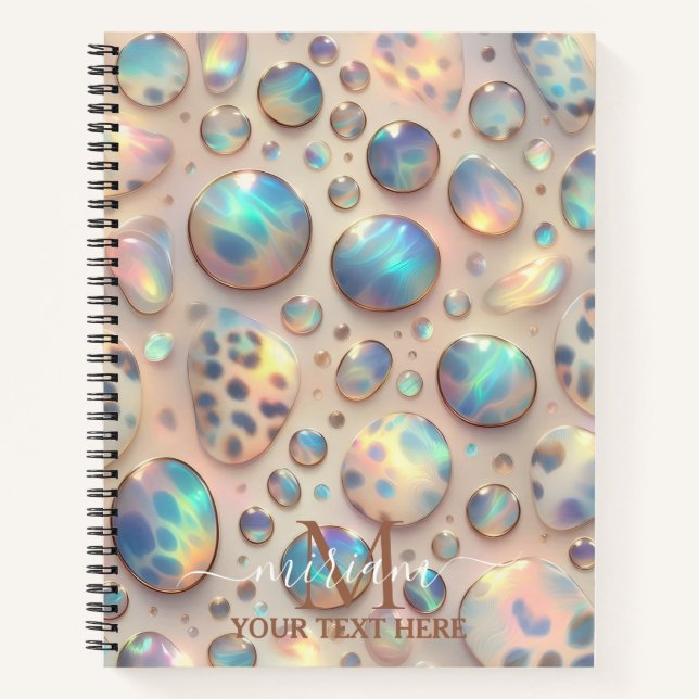 Girly Trendy Opal Leopard Print Monogram Softcover Notizbuch (Vorderseite)
