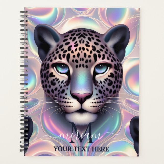 Girly Trendy Opal Leopard Print Monogram Softcover Planer (Vorderseite)