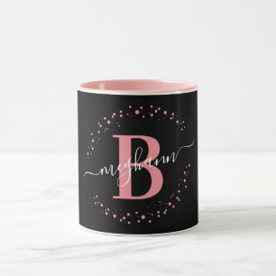 Girly Trendy Pink Black Name Monogram Script Coffe Tasse