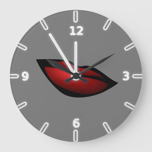Girly Trendy Red Lips, Kiss Große Wanduhr (Vorderseite)