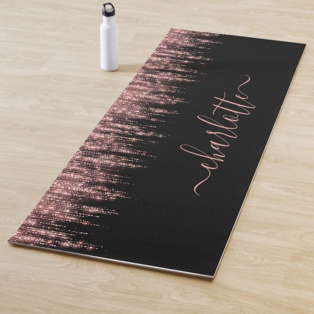 Girly Trendy Rose Gold Glitzer Script Name Yogamatte (Beispiel)