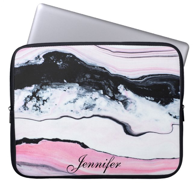 Girly TRENDY SCHWARZ-WEISS PINK MARBLE FÜGT IHREN  Laptopschutzhülle (Vorderseite)