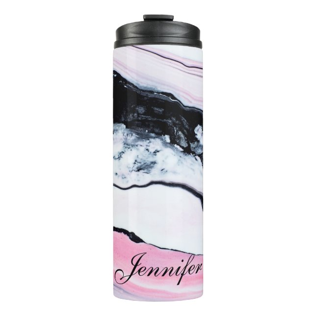 Girly TRENDY SCHWARZ-WEISS PINK MARBLE FÜGT IHREN  Thermosbecher (Vorderseite)