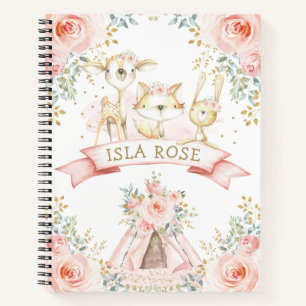 Girly Tribal Woodland Tiere Blush Gold Floral Notizbuch