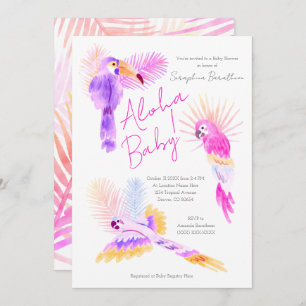 Girly Tropical Parrots Hawaiian Aloha Babydusche Einladung