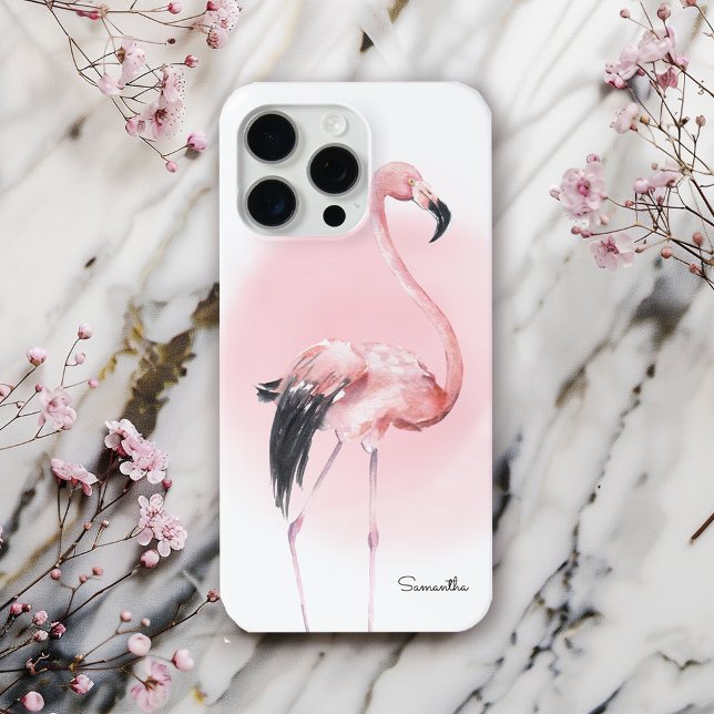 Girly Tropical Pink Flamingo mit Namen Case-Mate iPhone Hülle (Von Creator hochgeladen)