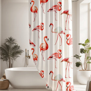 Girly Tropical Pink Flamingos Duschvorhang