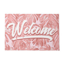 Girly Tropical Pink Palm Blätter Willkommen