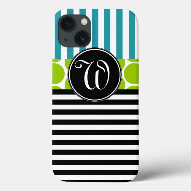 GIRLY TURQUOISE GREEN BLACK STRIPES MONOGRAM Case-Mate iPhone HÜLLE (Rückseite)