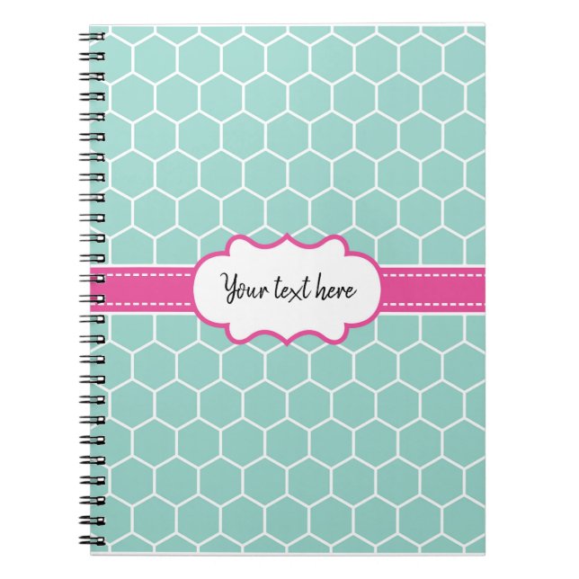 Girly Turquoise Hexagon-Muster mit Monogramm Notizblock (Vorderseite)