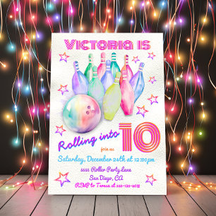 Girly Tyly färben rosa Bowling Birthday Party Einladung