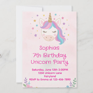 Girly Unicorn Birthday Invitation Einladung