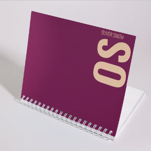 Girly Unique Burgundy Monogram Typografie Notizbuch