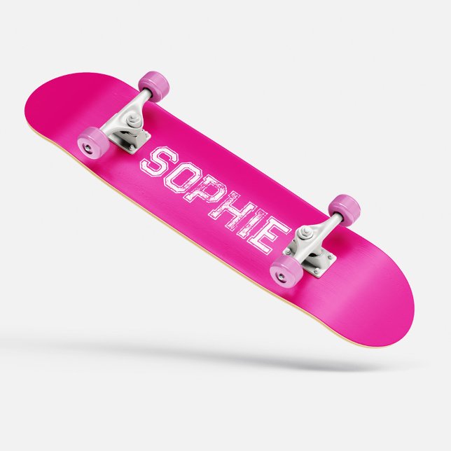 Girly Varsity Pink Skateboard Personalisierter Nam (Girly Varsity Pink Skateboard Personalized Name)