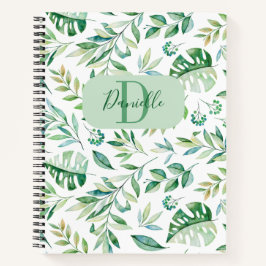 Girly Verlasst Muster Greenery Monogram Name Notizbuch