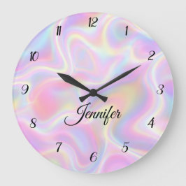 Girly Vibrant Pastel Holographic Swirl Design Große Wanduhr