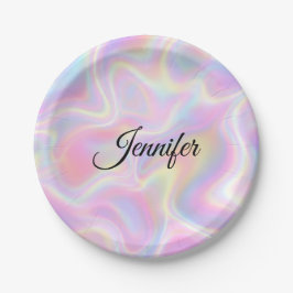 Girly Vibrant Pastel Holographic Swirl Design Pappteller