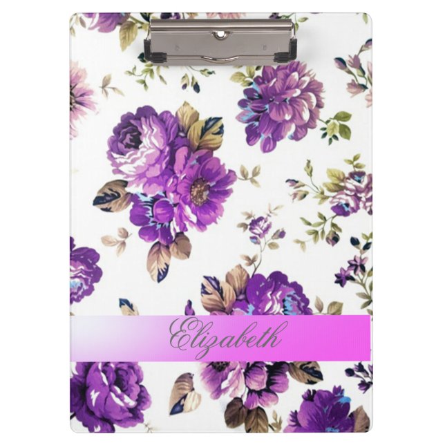Girly Vintag Chic Blume Personalisiert Klemmbrett (Vorderseite)