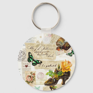 Girly Vintag Ephemera Fashion Collage mit Namen Schlüsselanhänger