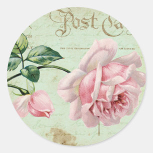Girly Vintag Pink Roses Elegante Hütte Runder Aufkleber