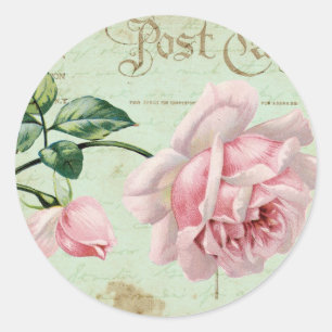 Girly Vintag Pink Roses Elegante Hütte Runder Aufkleber
