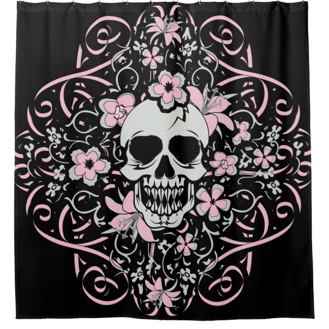 Girly Vintag Skull Duschvorhang (Vorderseite)