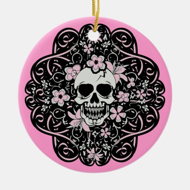 Girly Vintag Skull Keramikornament (Vorne)