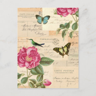 Girly Vintage Postkarte mit Rosen und