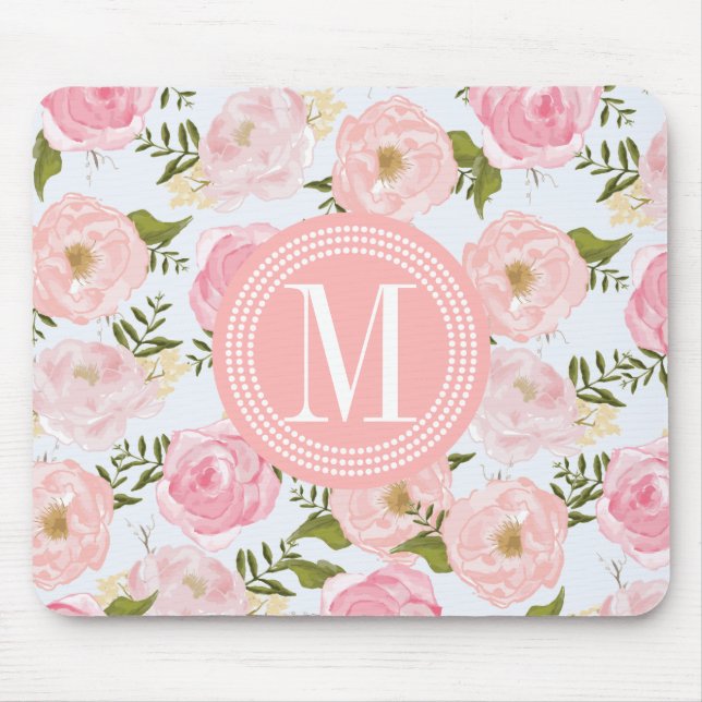 Girly Vintage rosa Rosen-mit Blumenpfingstrose Mousepad (Vorne)