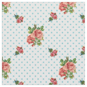 Girly Vintage rosa Rosen und blaue Polka-Punkte Stoff