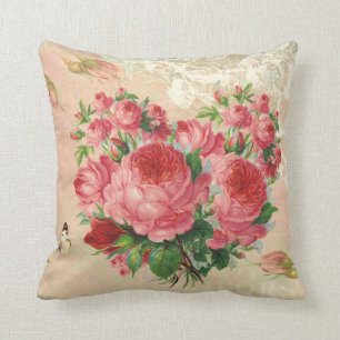 Girly Vintage Rosen-Herz-Collage Kissen