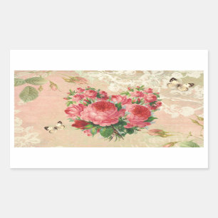 Girly Vintage Rosen-Herz-Collage Rechteckiger Aufkleber
