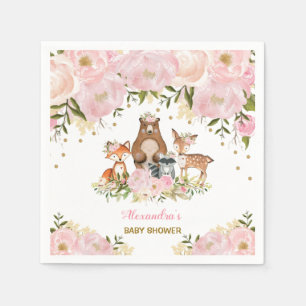 Girly Waldtier-rosa Goldpfingstrosen-Wald Serviette