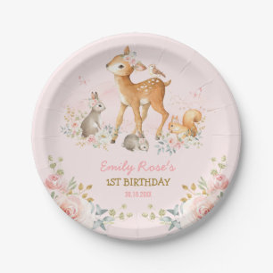 Girly Waldwaldtier-Blumen1. Geburtstag Pappteller