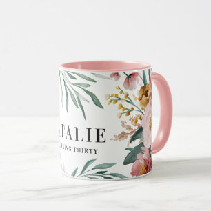 Girly Wasserfarbe Blüte 30. Geburtstag pink chic Tasse